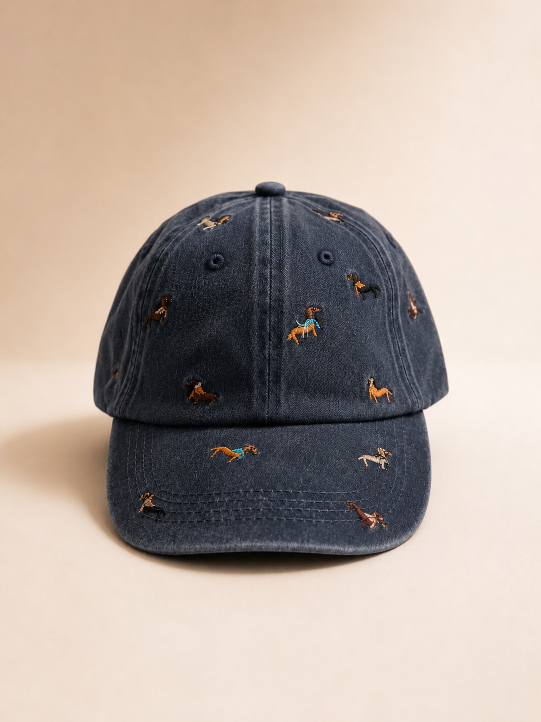 Embroidered Puppies Denim Cap