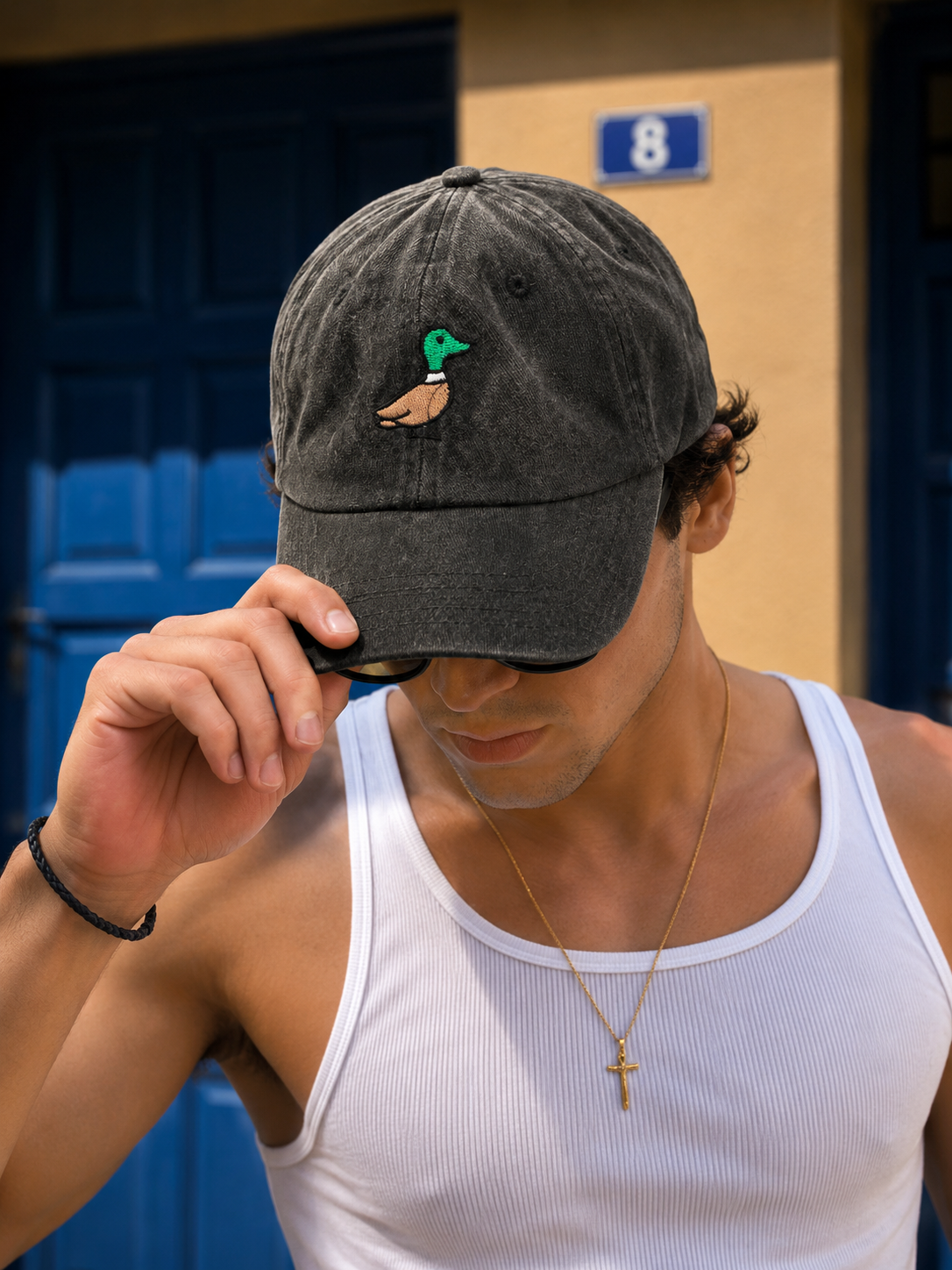 Duck Embroidered Denim Cap