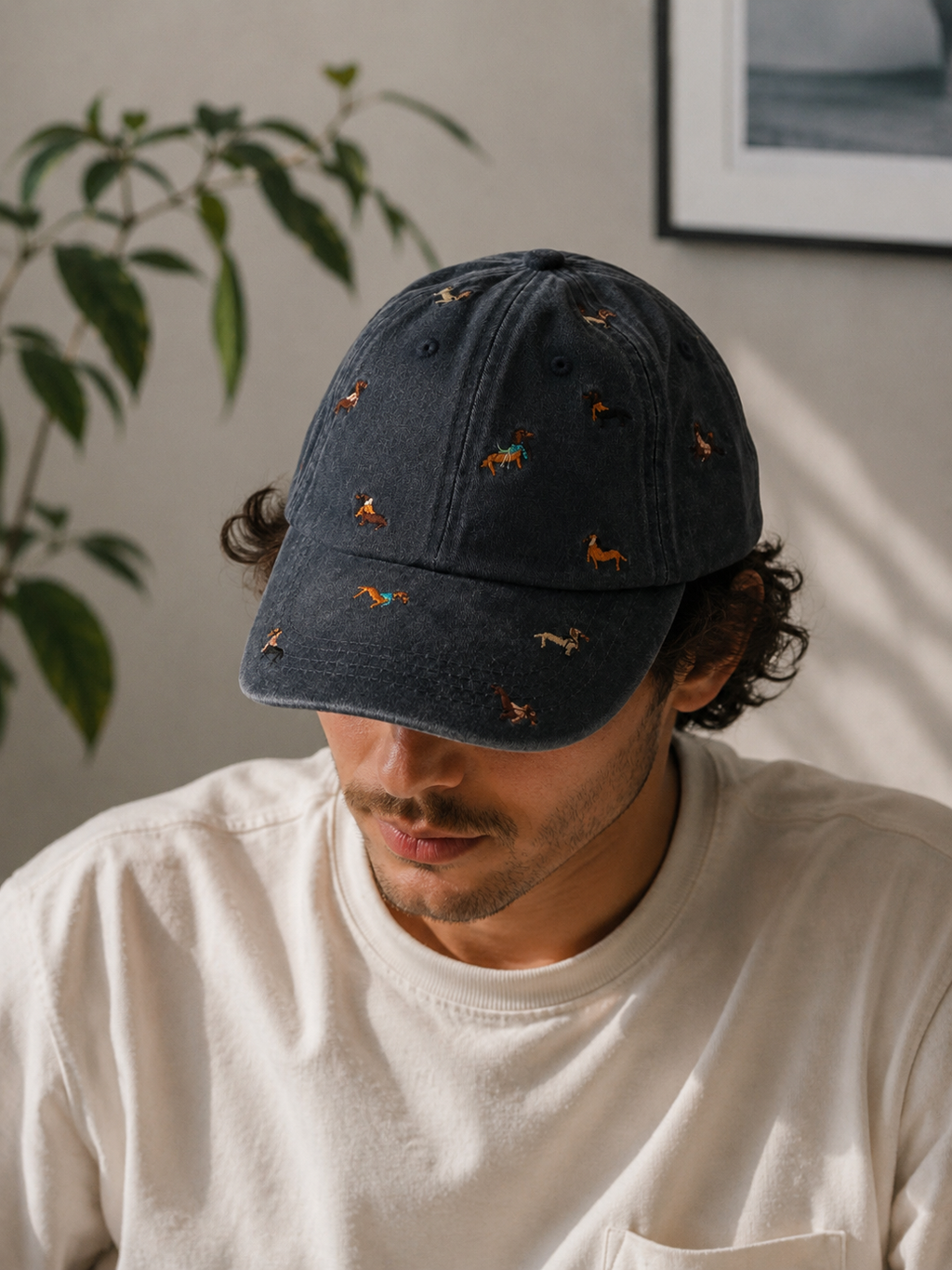 Embroidered Puppies Denim Cap