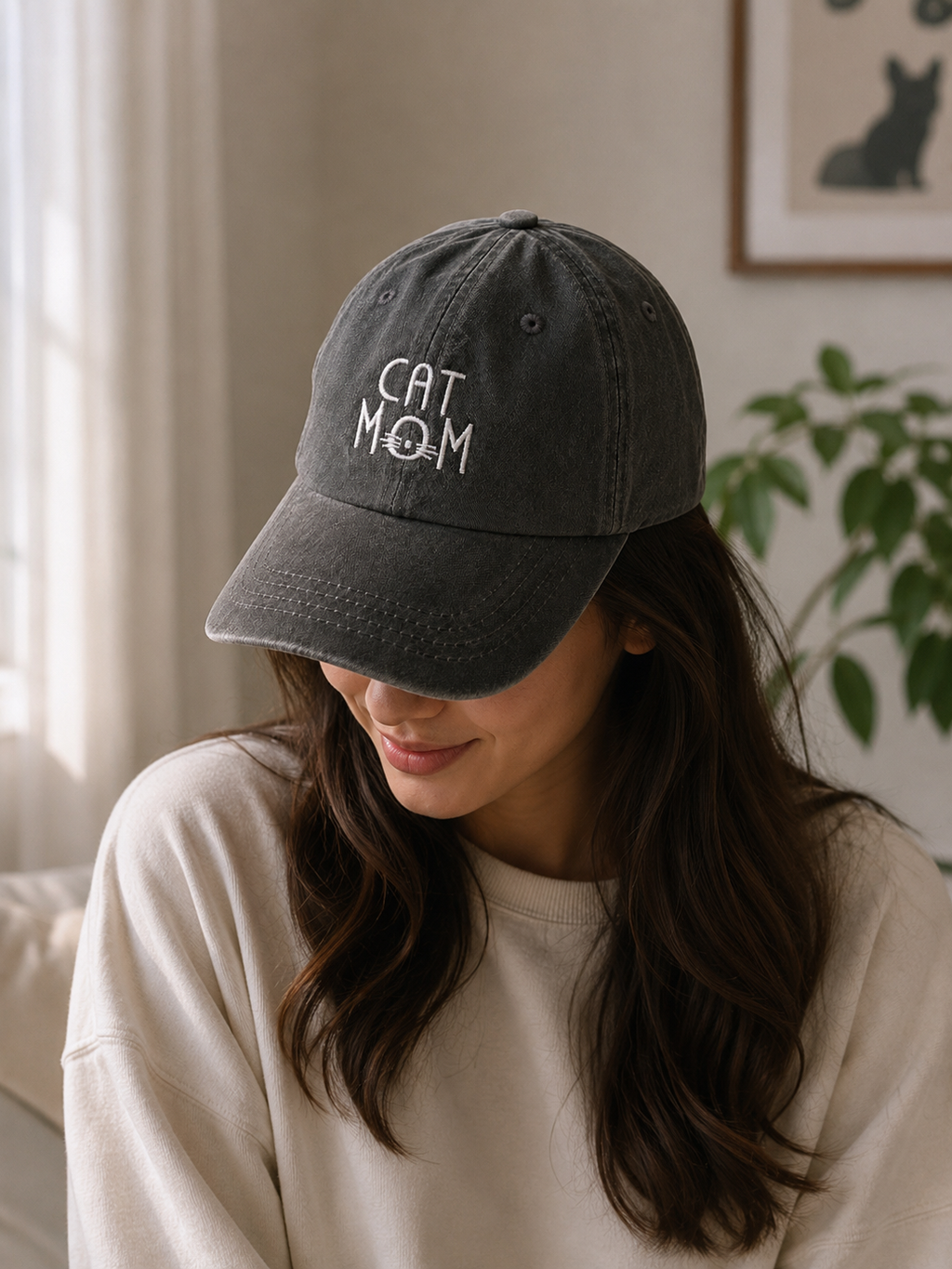 Cat Mom Embroidered Denim Cap