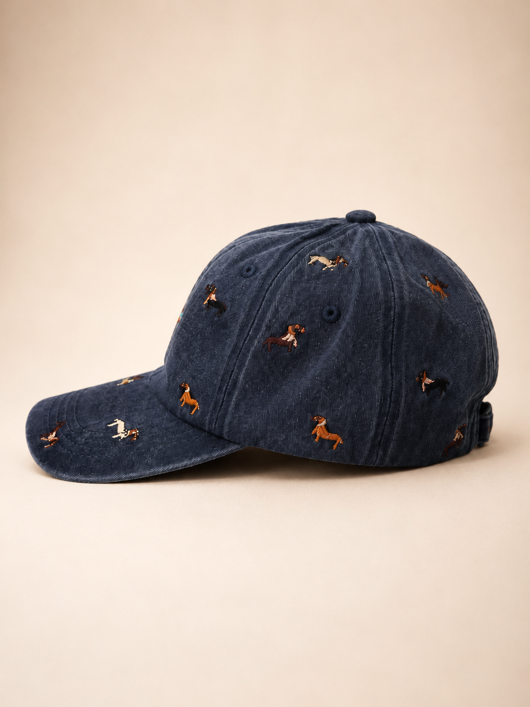 Embroidered Puppies Denim Cap