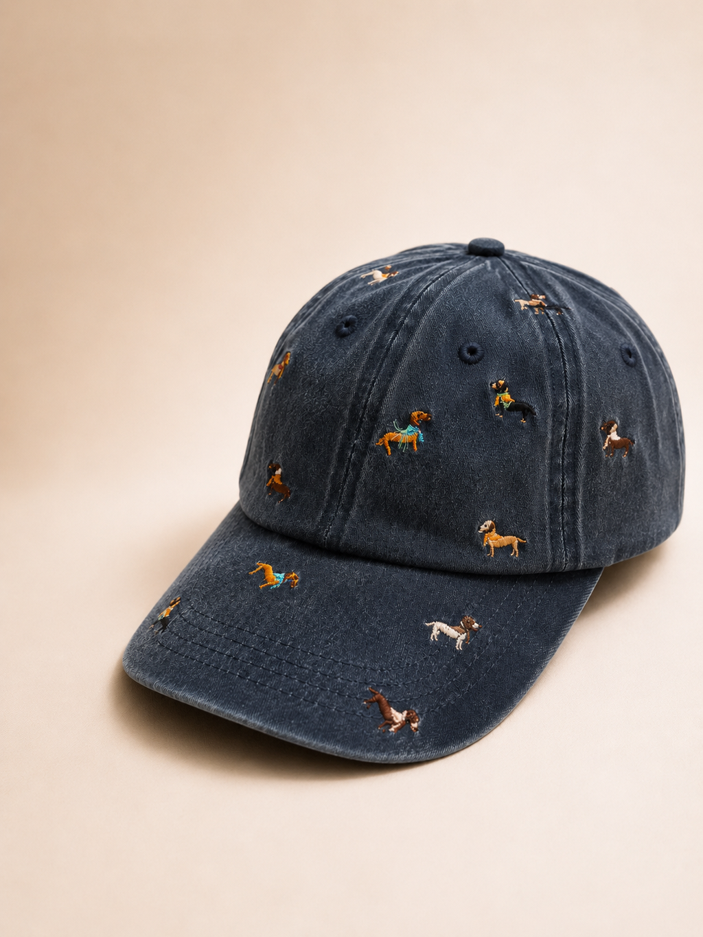 Embroidered Puppies Denim Cap