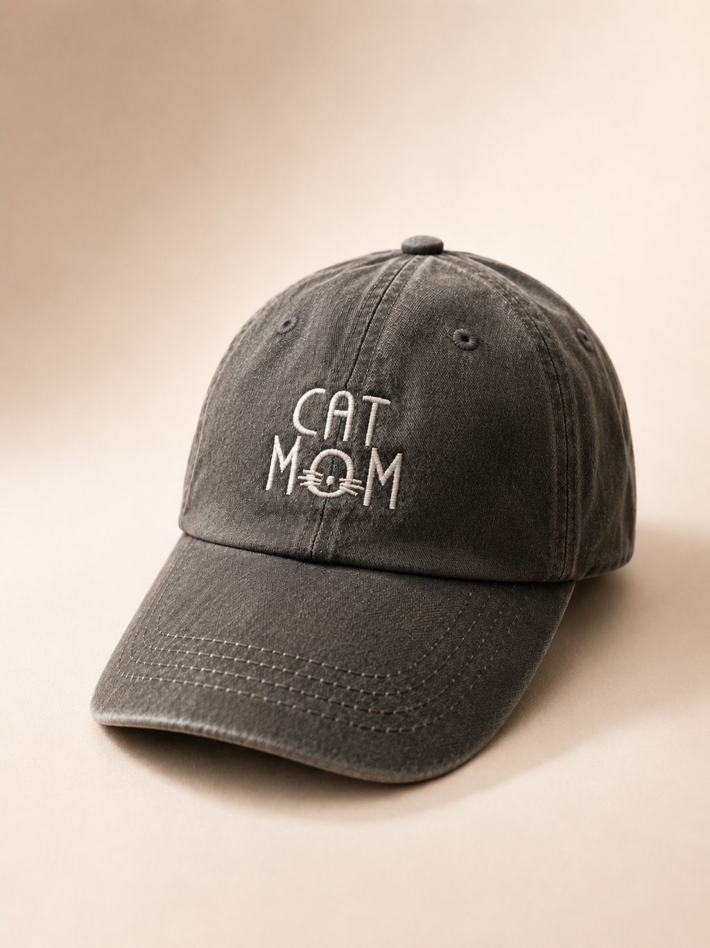 Cat Mom Embroidered Denim Cap